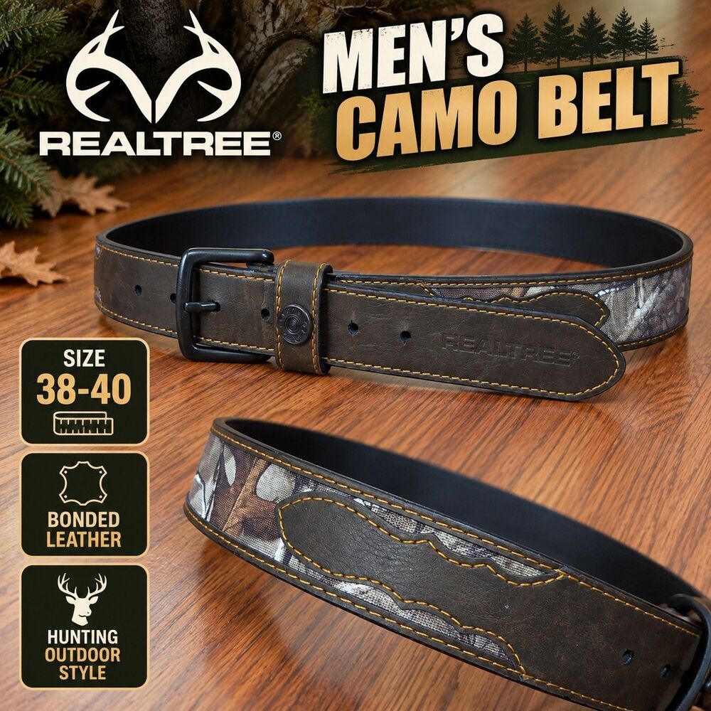 Realtree Men's 38-40 Brown Camo Belt Bonded Leather Hunting Outdoor